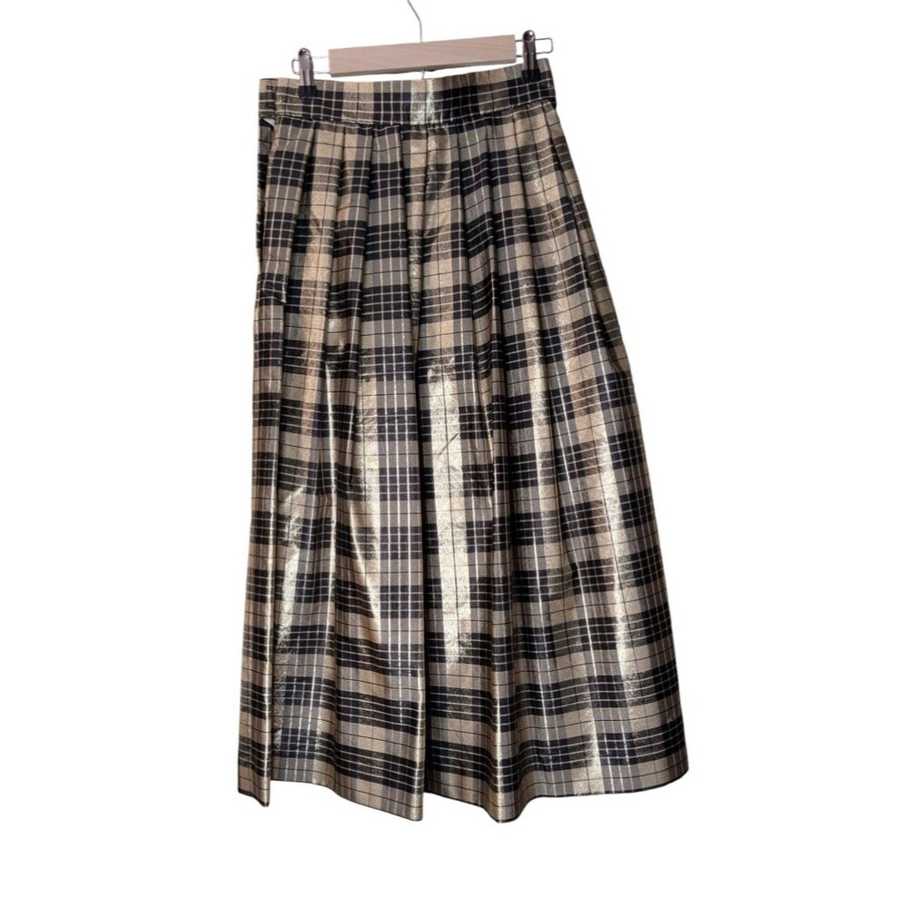 Vintage Talbots Plaid Midi Skirt Academia Preppy Pleated Skirt size 8 metallic - Picture 2 of 7
